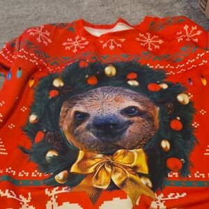Red Holiday Sloth Sweater with Wreath Graphic